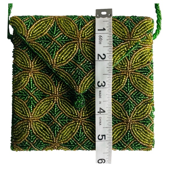 Vintage Art Deco Style Glass Beaded Shoulder Handbag w/ Circular Motif - Picture 12 of 14